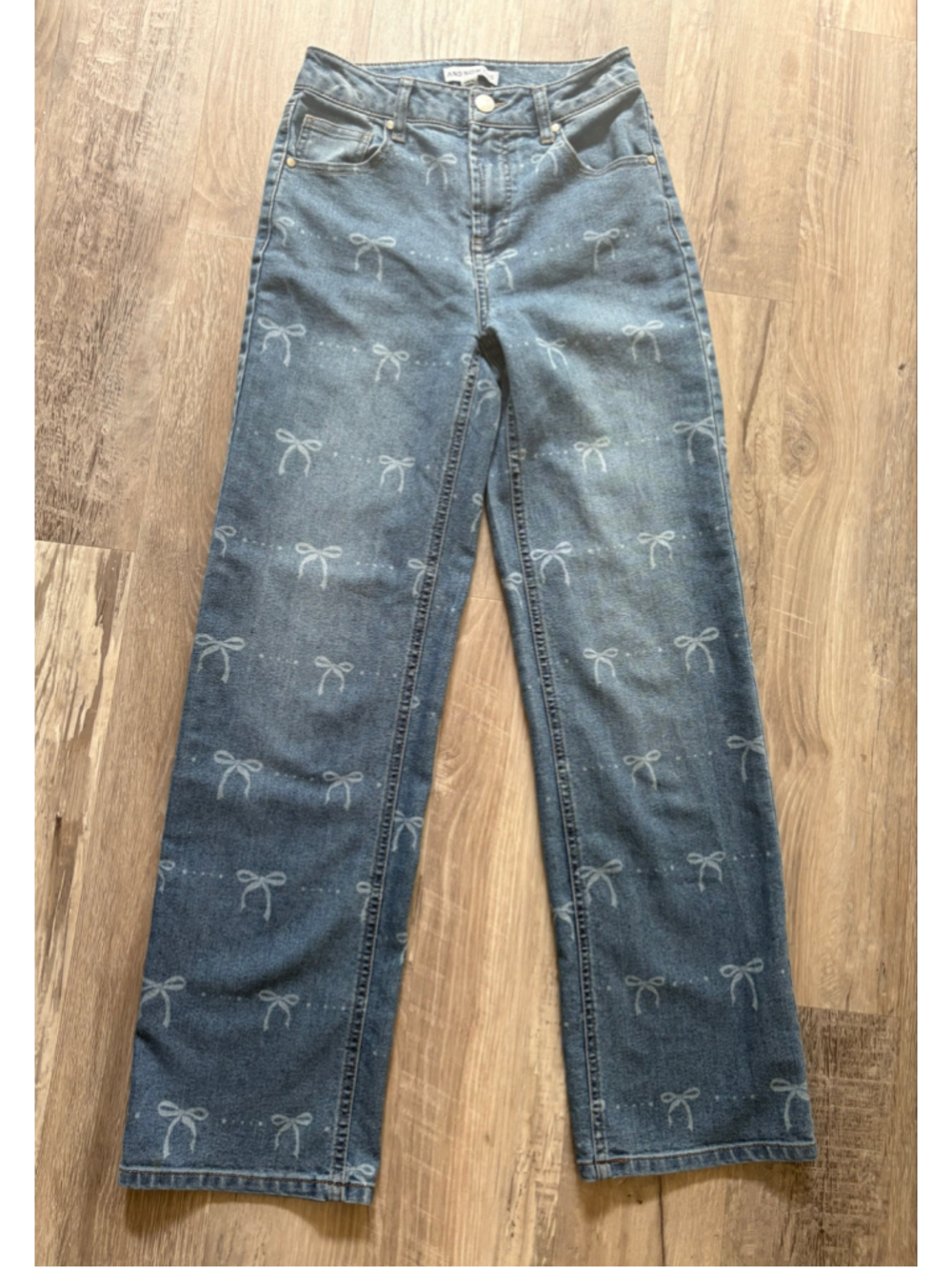 And Now This Bow Print High Rise Straight Leg Jeans Size 25